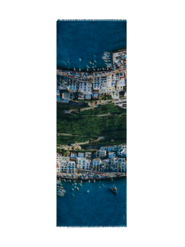 Designer Kaschmirseidenschal mit Marina Grande Druck - Blau - Bunt