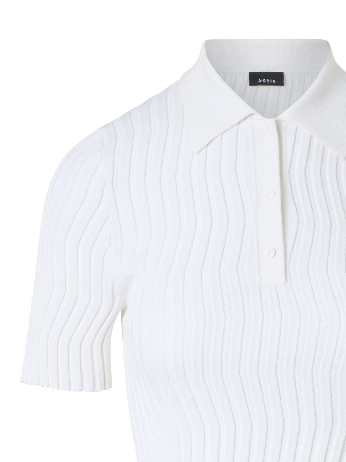 Designer Tailliertes Strick-Polo aus Stretch-Baumwollseide - Ecru