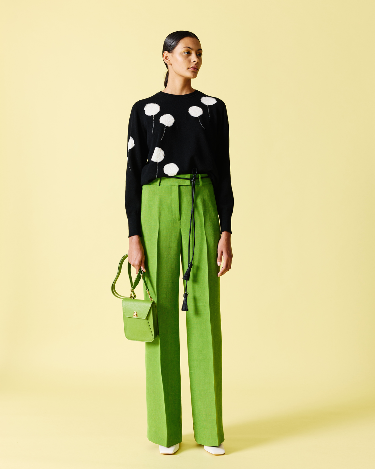 Designer Kaschmirpullover mit Dandelion-Intarsien - Schwarz - Bunt #editorial