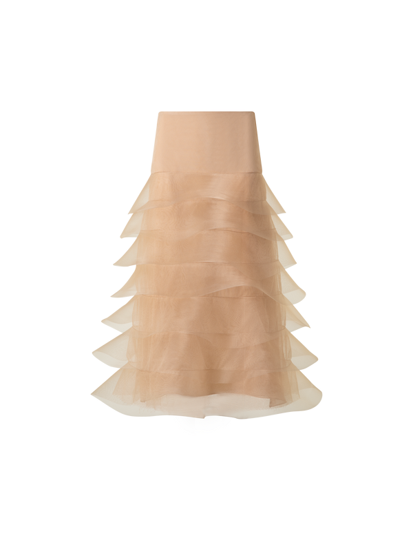 Designer Bleistiftrock mit Tüll-Wellen - Beige