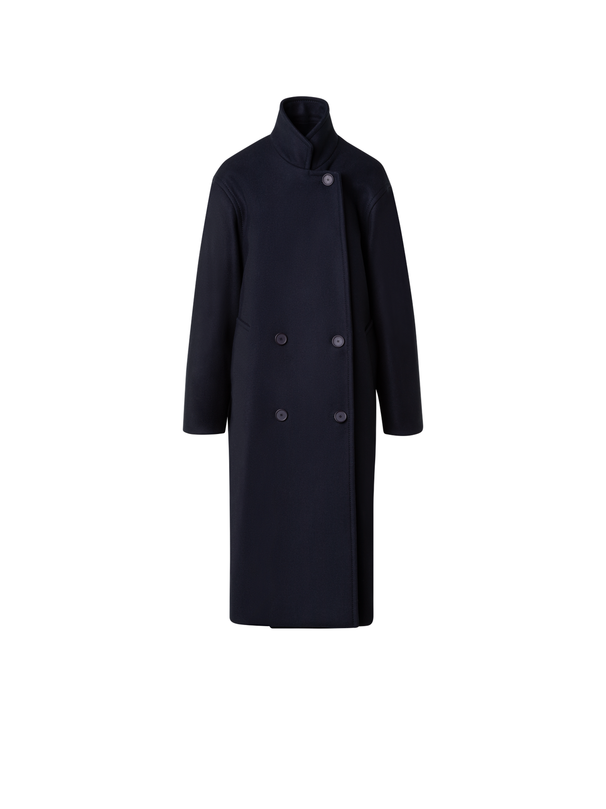 Designer Zweireihiger Langer Wollmantel - Dunkelblau - Blau