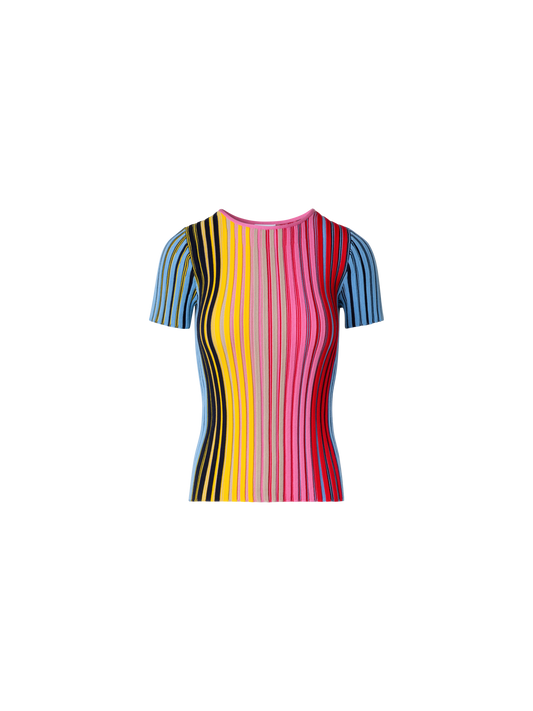 Designer Merino-Oberteil mit Regenbogenripp - Bunt