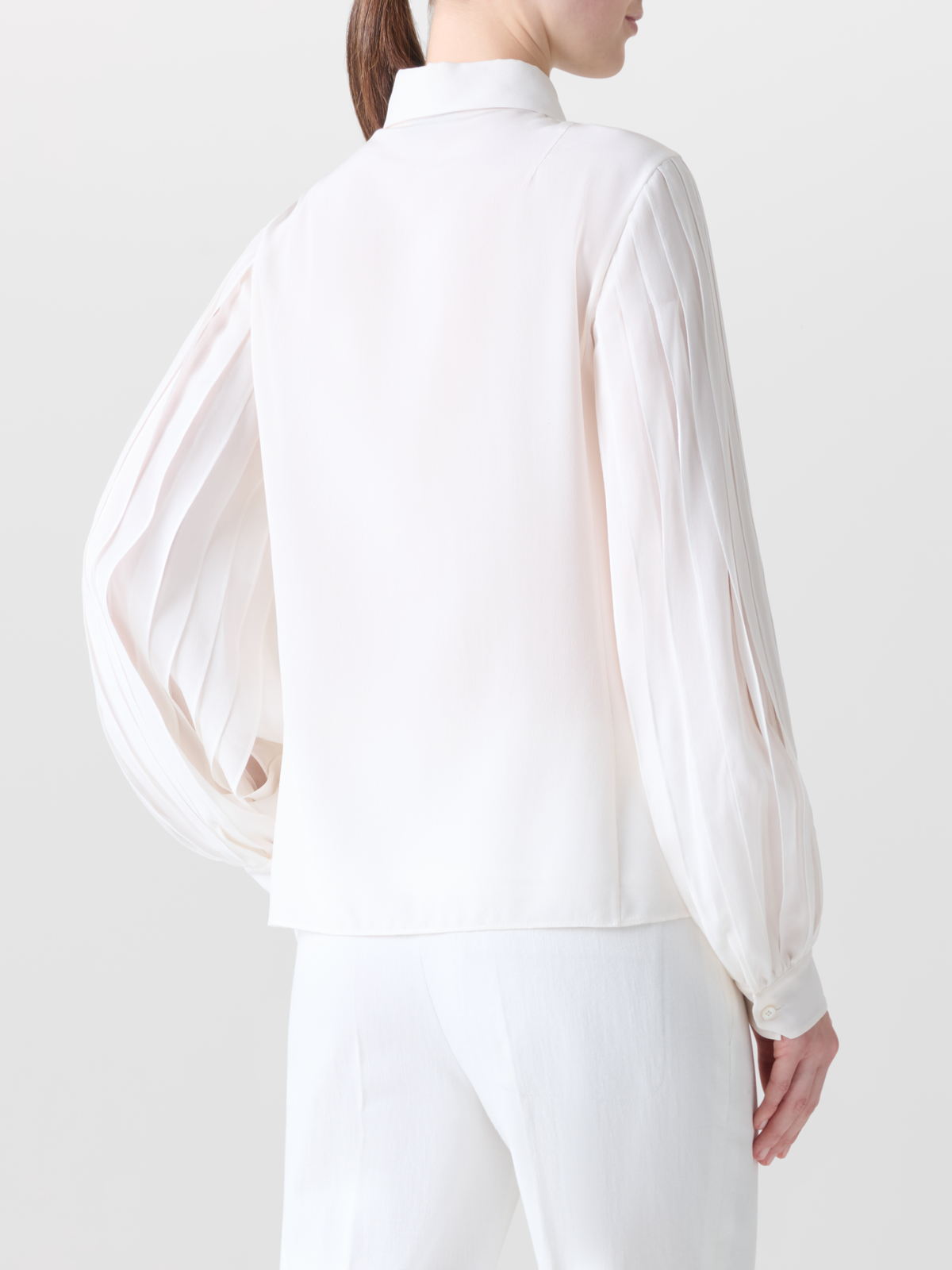Designer Seidenbluse mit Schleifenärmeln - Ecru - Weiss