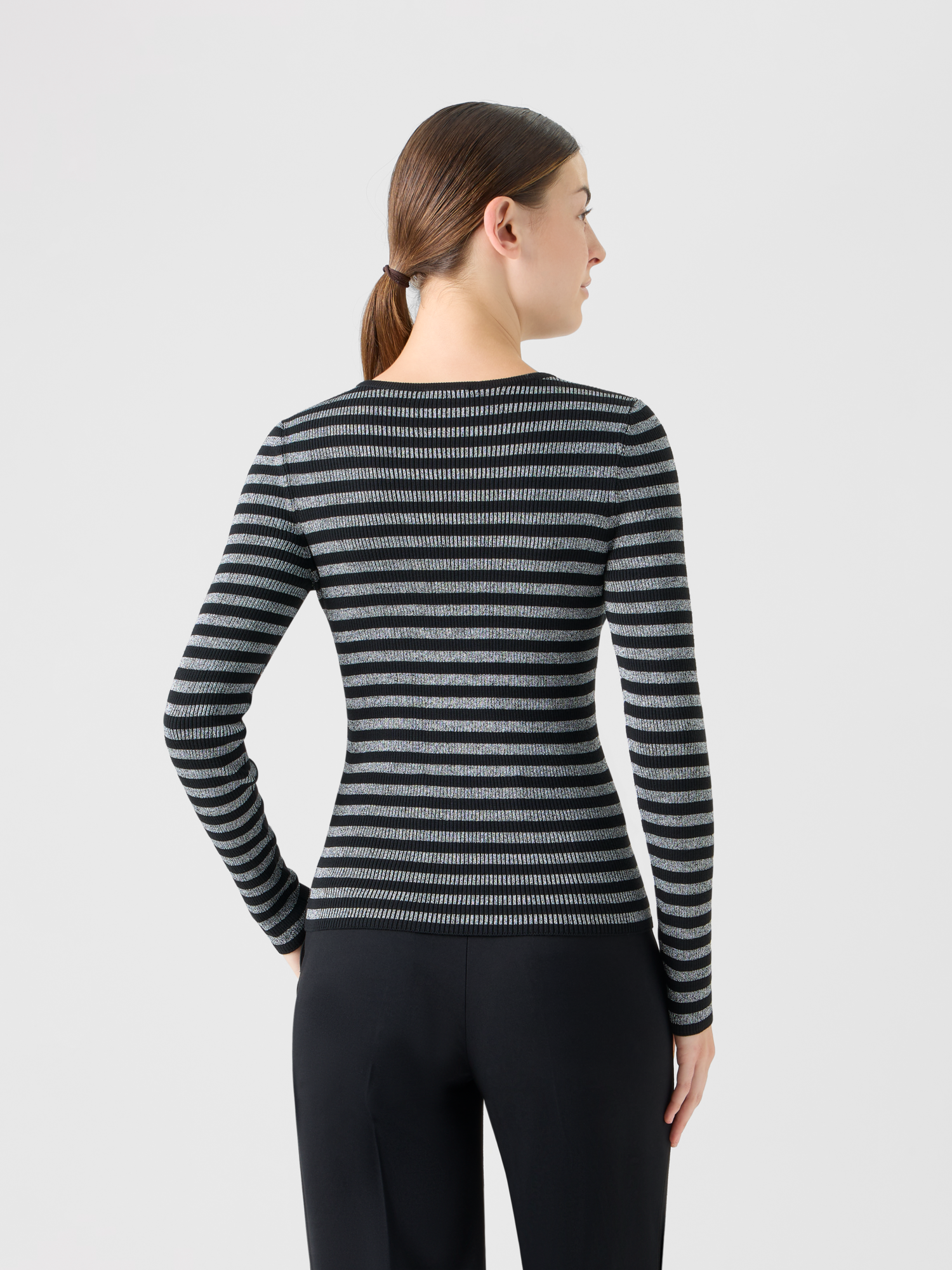 Designer Pullover aus Merinowolle mit metallischem Glanz - Schwarz - Silber 