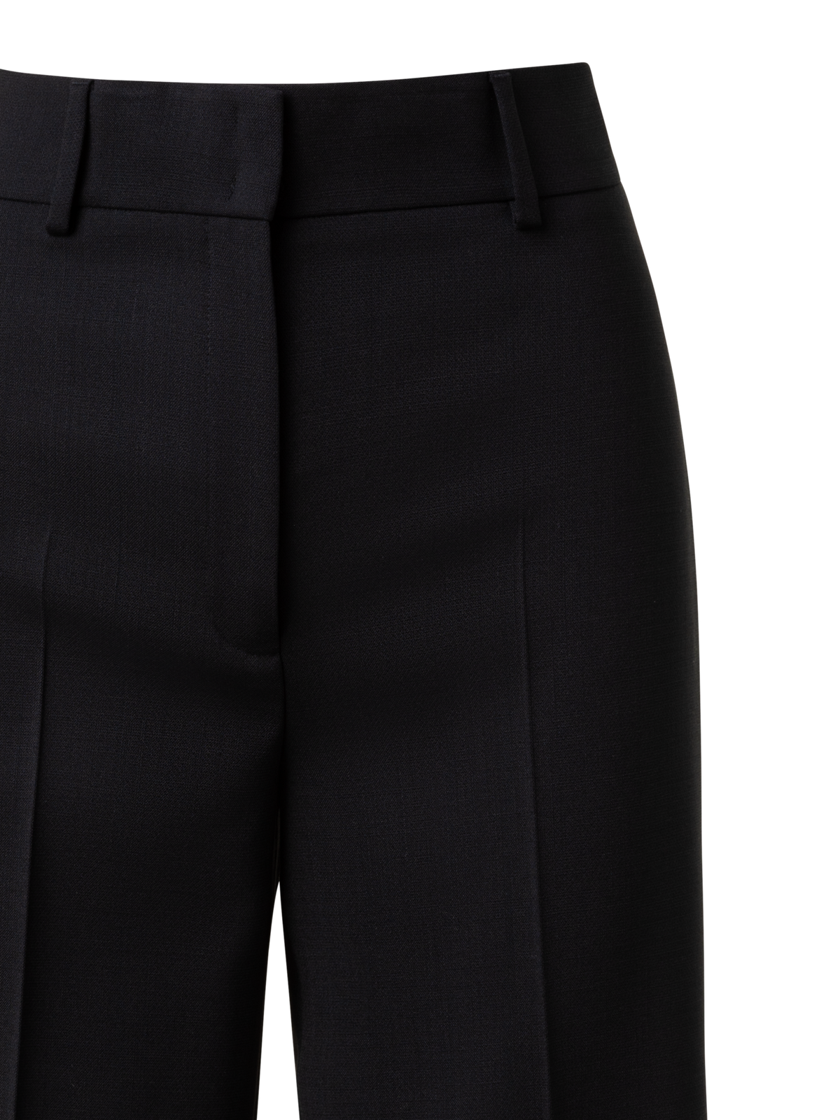 Designer Cropped Weite Hose aus Woll-Stretch mit Fransen - Schwarz