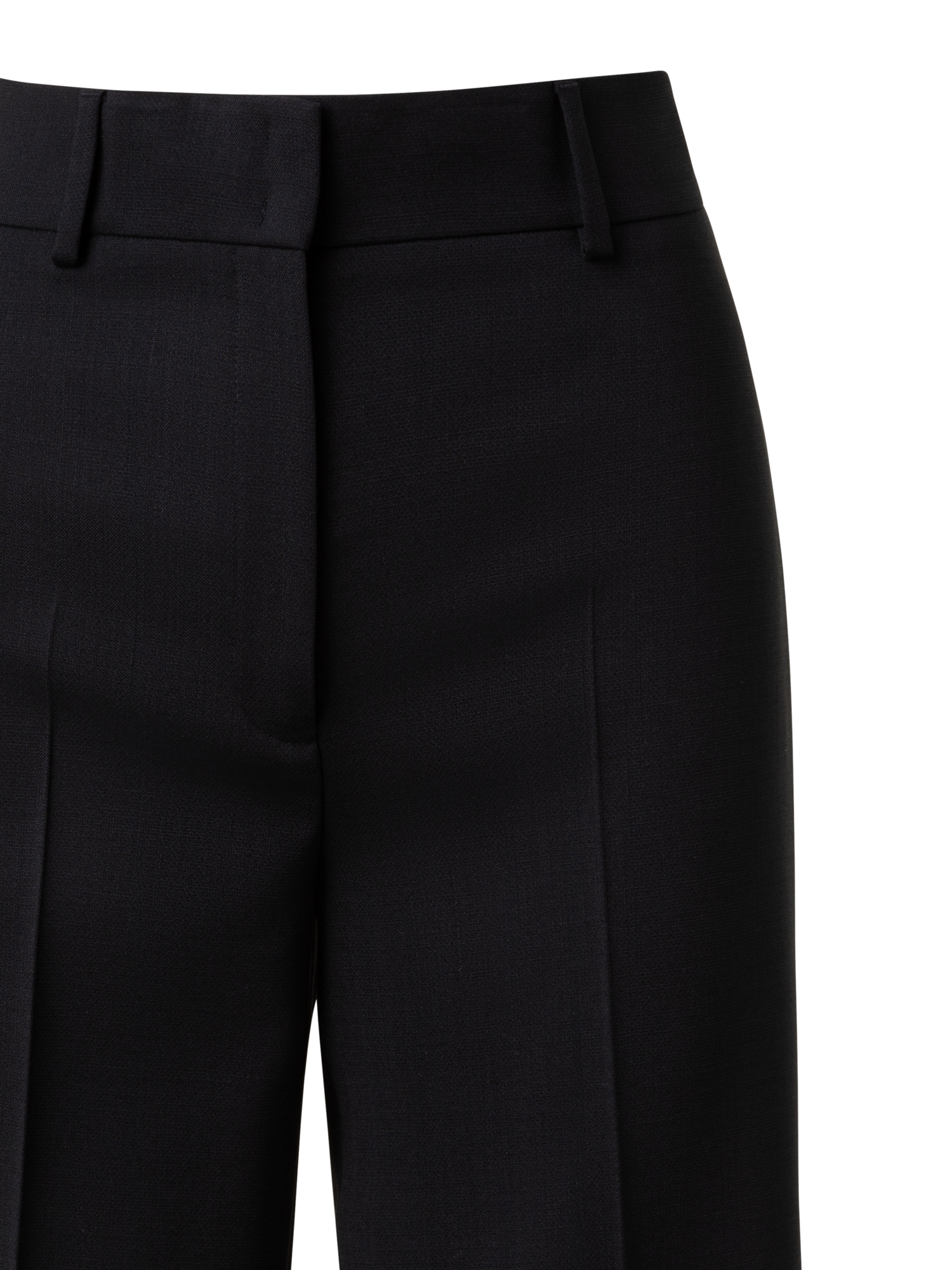 Designer Cropped Weite Hose aus Woll-Stretch mit Fransen - Schwarz