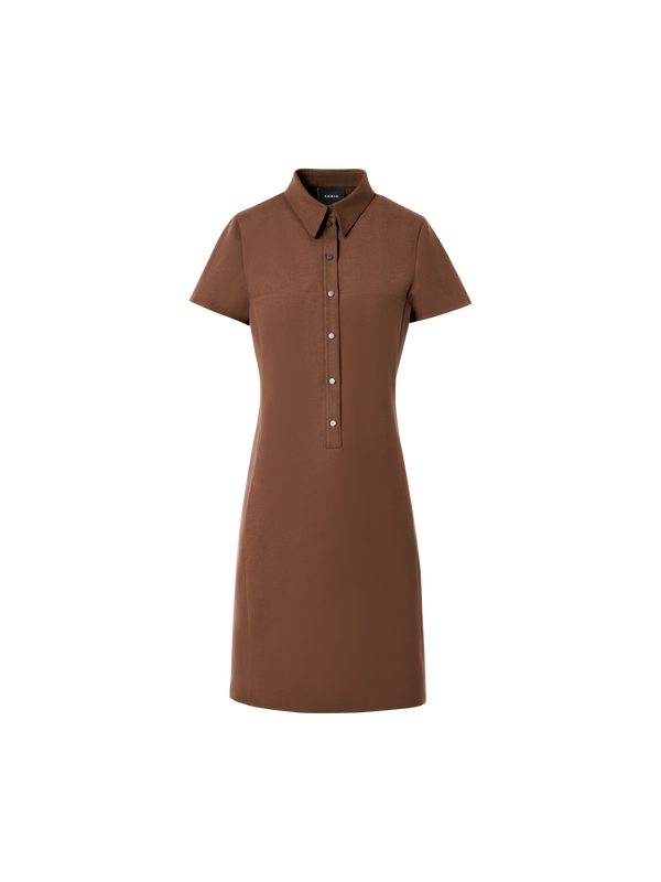 Designer Polokleid aus Baumwoll-Seidenstretch Doubleface - Braun