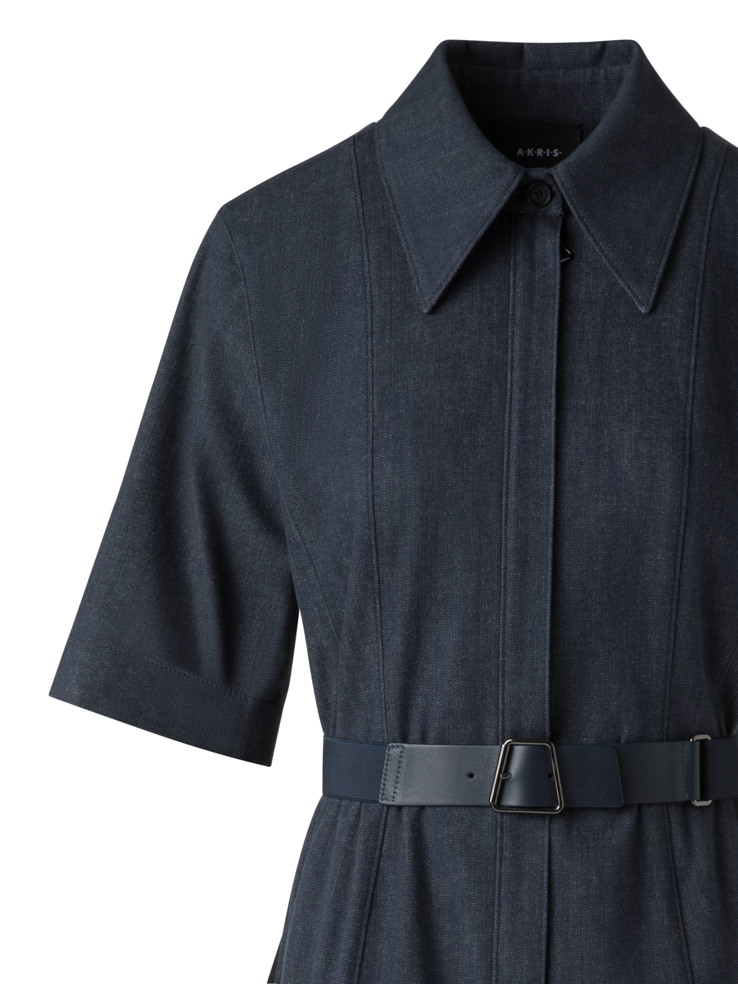 Designer Kurzarm-Hemdkleid aus Baumwoll-Denim - Dunkelblau - Blau