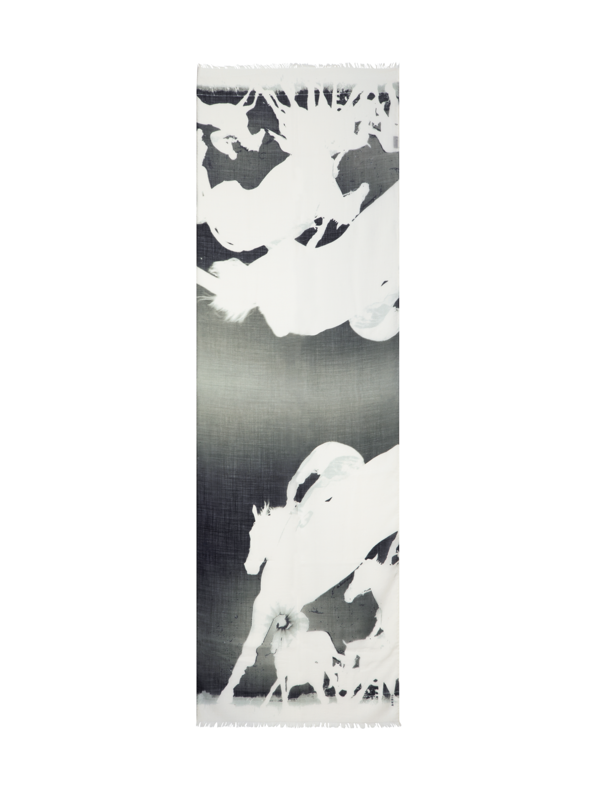 Designer Schal aus Kaschmir und Seide mit Turf-Druck - Schwarz - Bunt - Ecru - Weiss