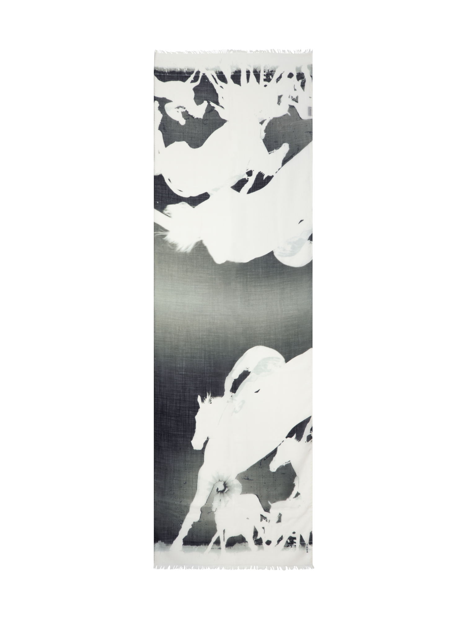 Designer Schal aus Kaschmir und Seide mit Turf-Druck - Schwarz - Bunt - Ecru - Weiss