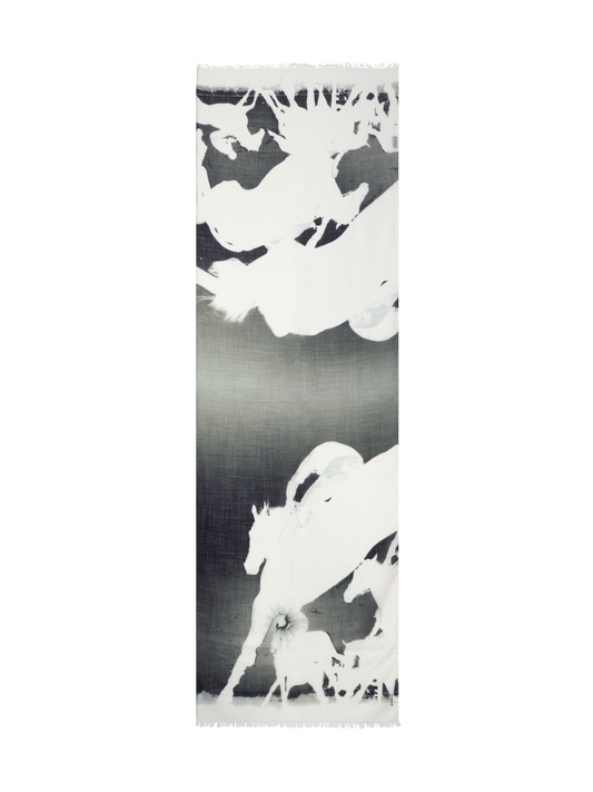 Designer Schal aus Kaschmir und Seide mit Turf-Druck - Schwarz - Bunt - Ecru - Weiss