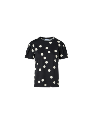 Designer Baumwolljersey-T-Shirt mit Puffärmeln und Polka-Dots - Schwarz