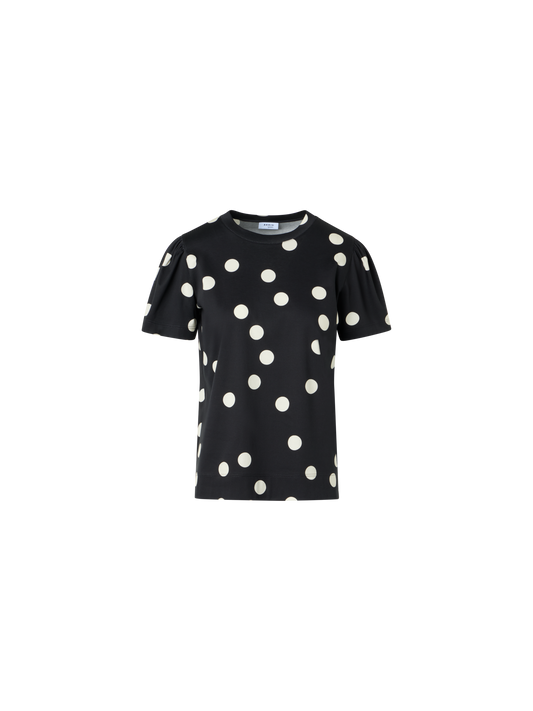 Designer Baumwolljersey-T-Shirt mit Puffärmeln und Polka-Dots - Schwarz