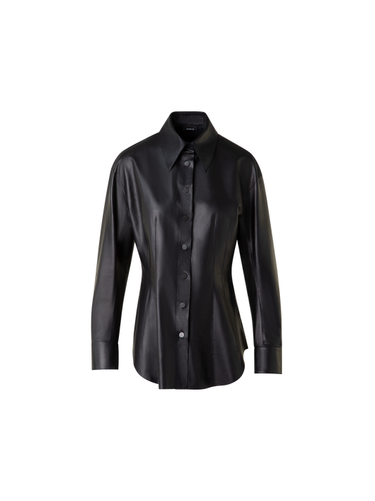 Designer Taillierte Lederbluse - Schwarz