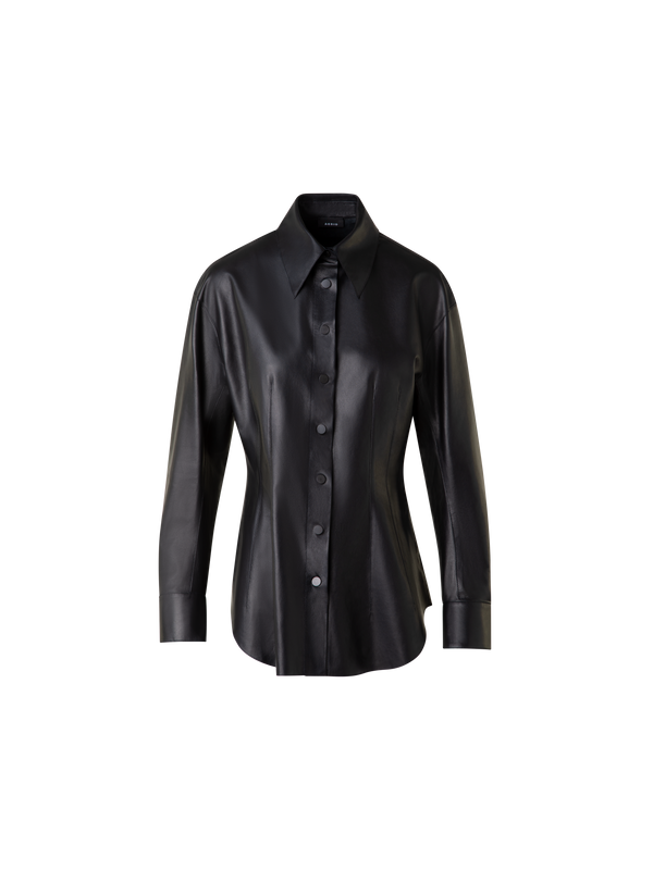 Designer Taillierte Lederbluse - Schwarz
