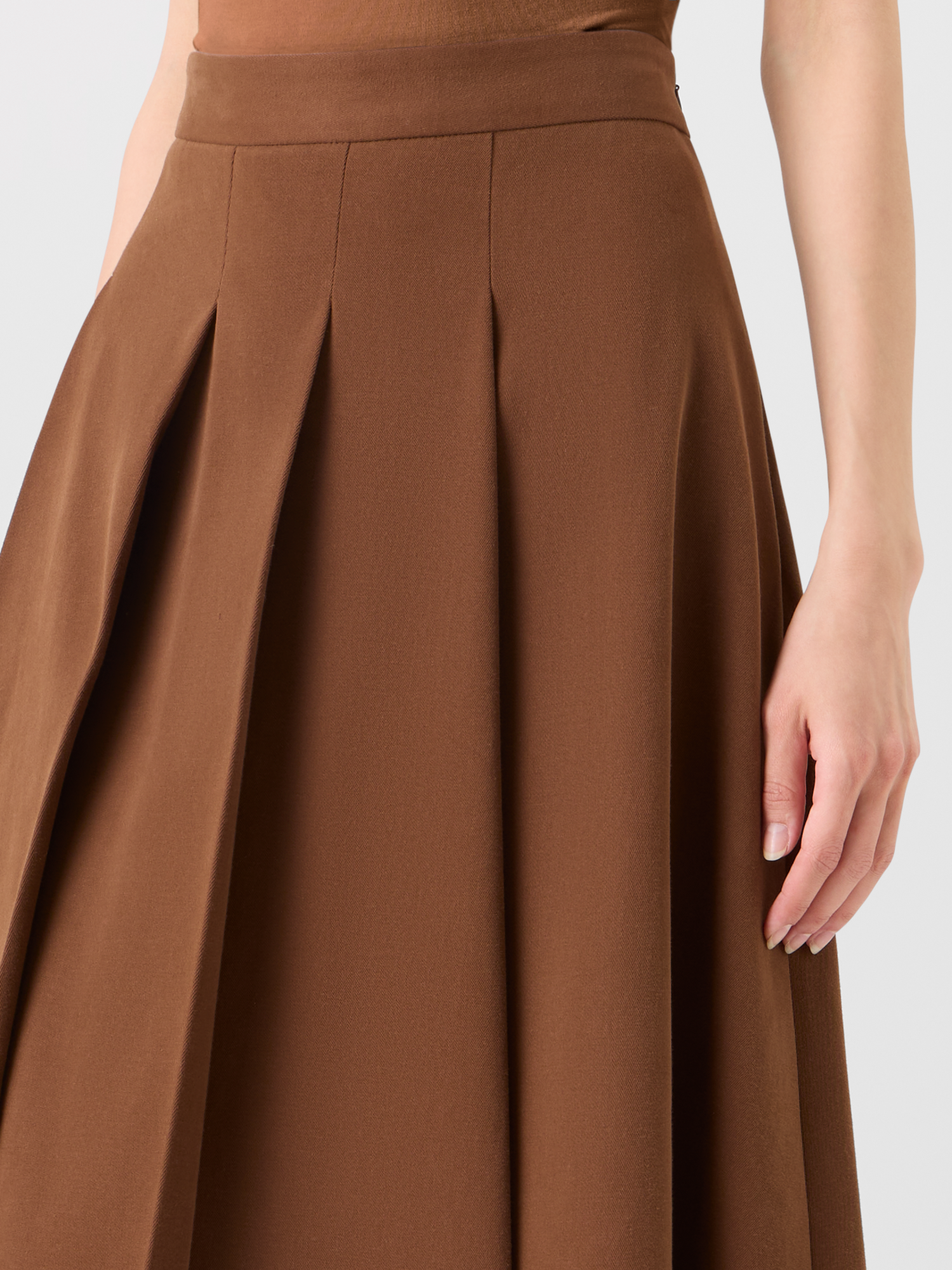 Designer Midirock aus Baumwoll-Woll-Gabardine mit Seitenfalten - Braun 