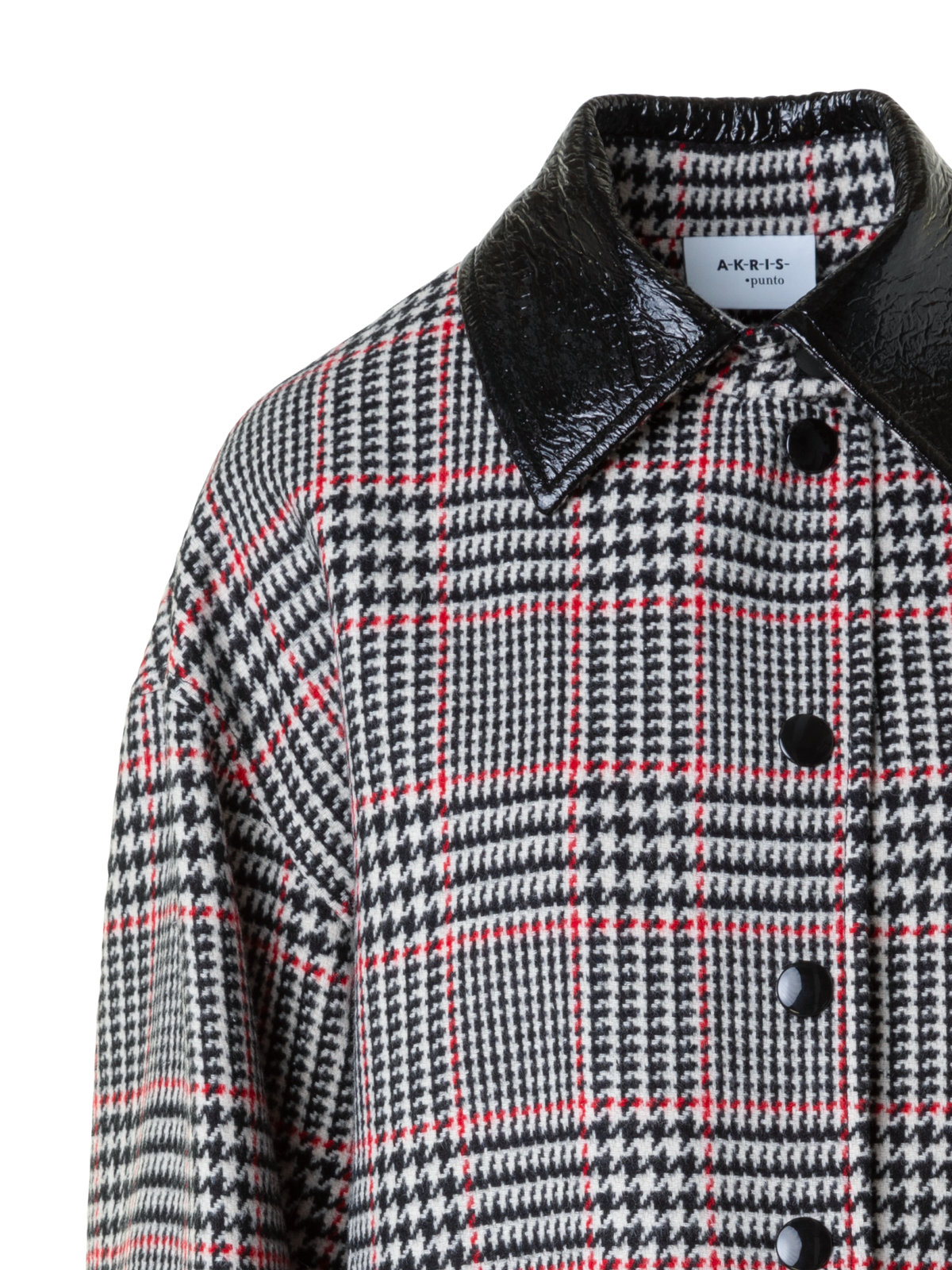 Designer Glencheck Tweed Jacke mit Imitat Leder Kragen - Schwarz - Bunt