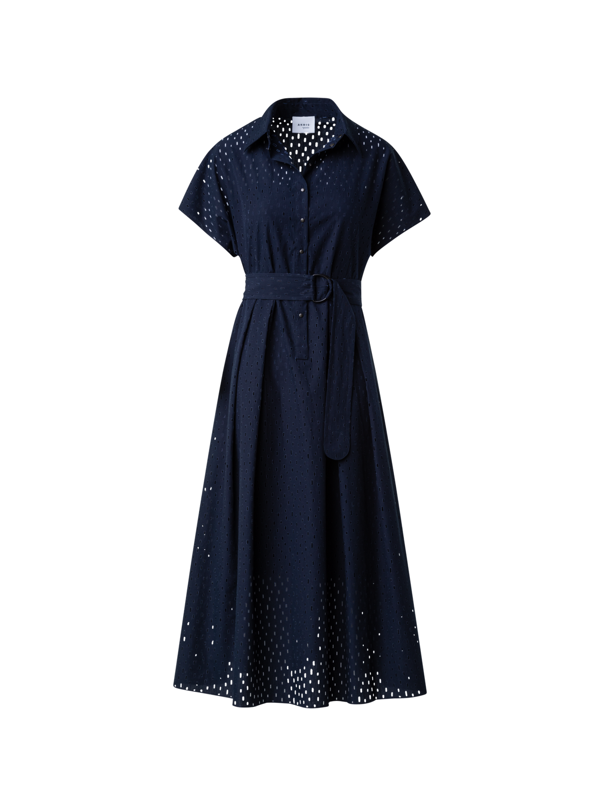 Designer Baumwoll-Midikleid mit Lasercut-Gittermuster - Dunkelblau