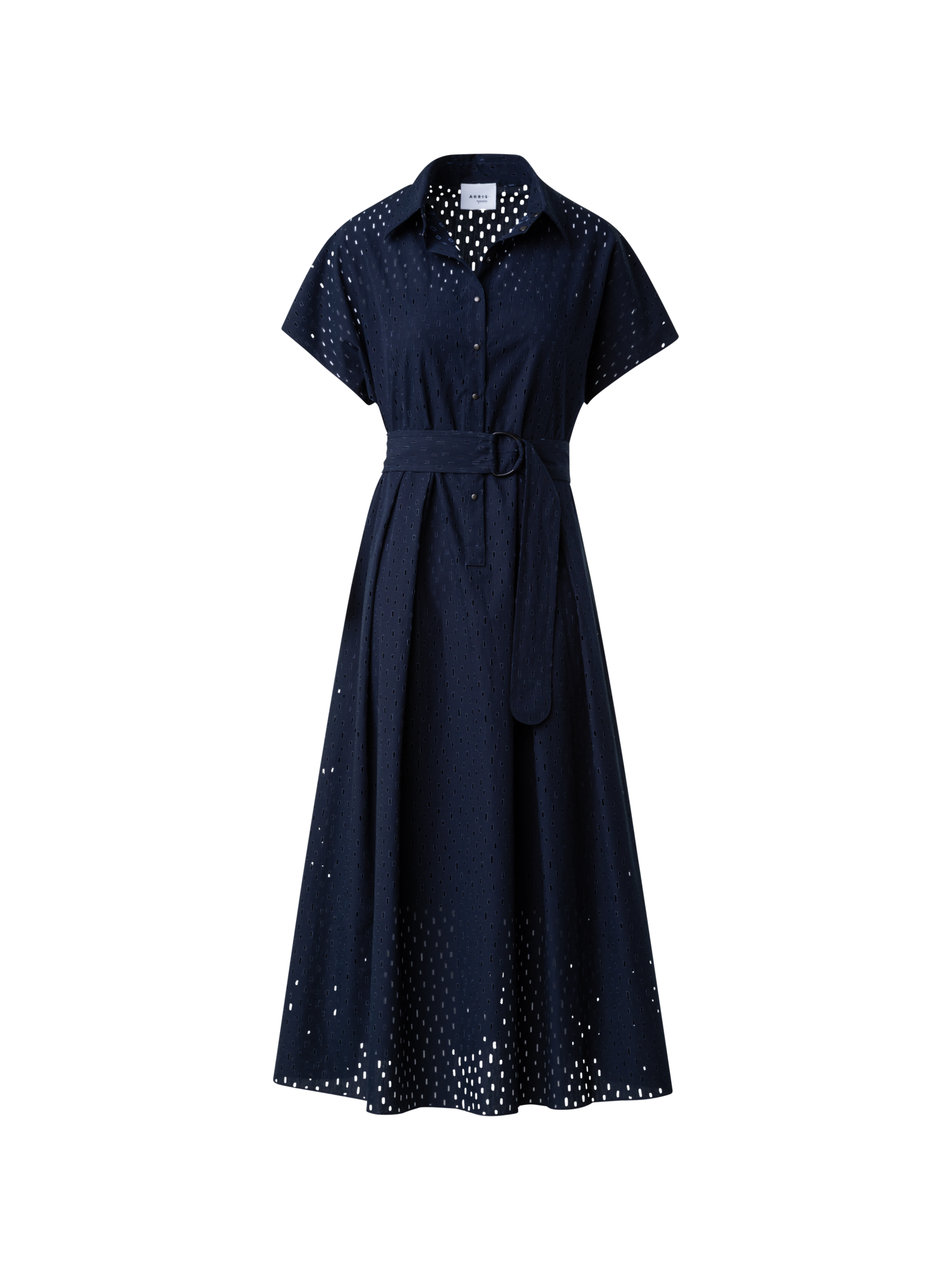 Designer Baumwoll-Midikleid mit Lasercut-Gittermuster - Dunkelblau