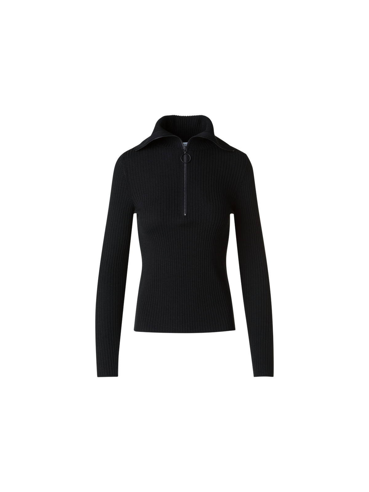 Designer Matrosen Kragen Merino Rippenstrick Pullover - Schwarz