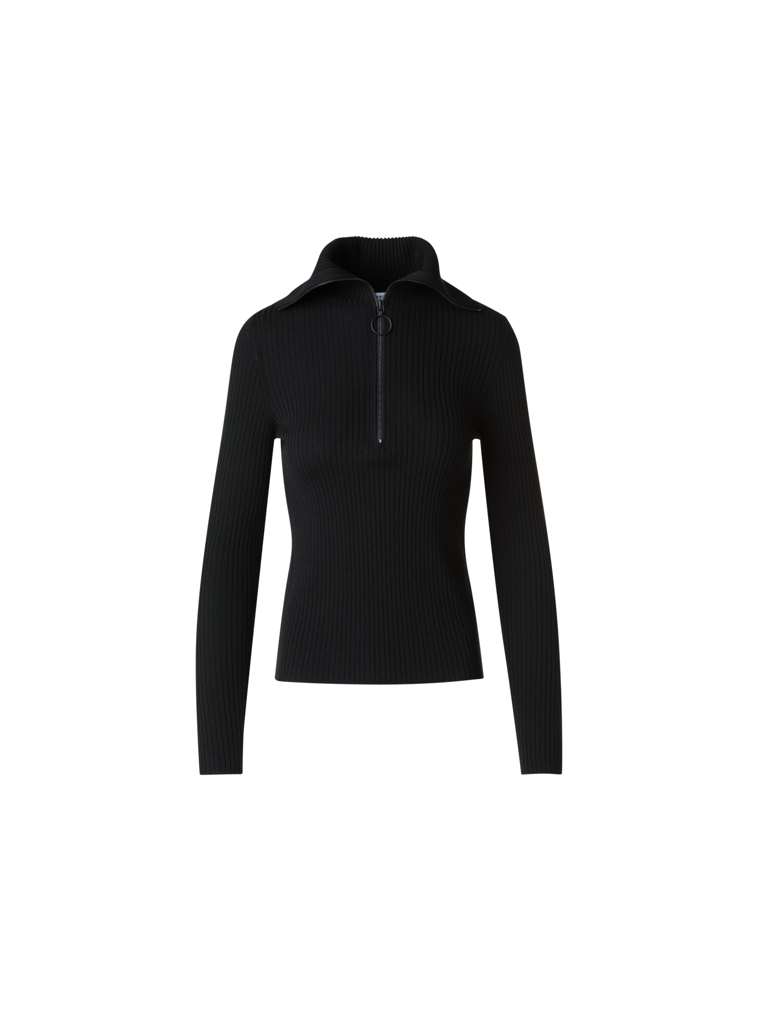 Designer Matrosen Kragen Merino Rippenstrick Pullover - Schwarz