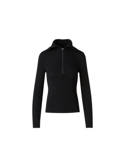 Designer Matrosen Kragen Merino Rippenstrick Pullover - Schwarz