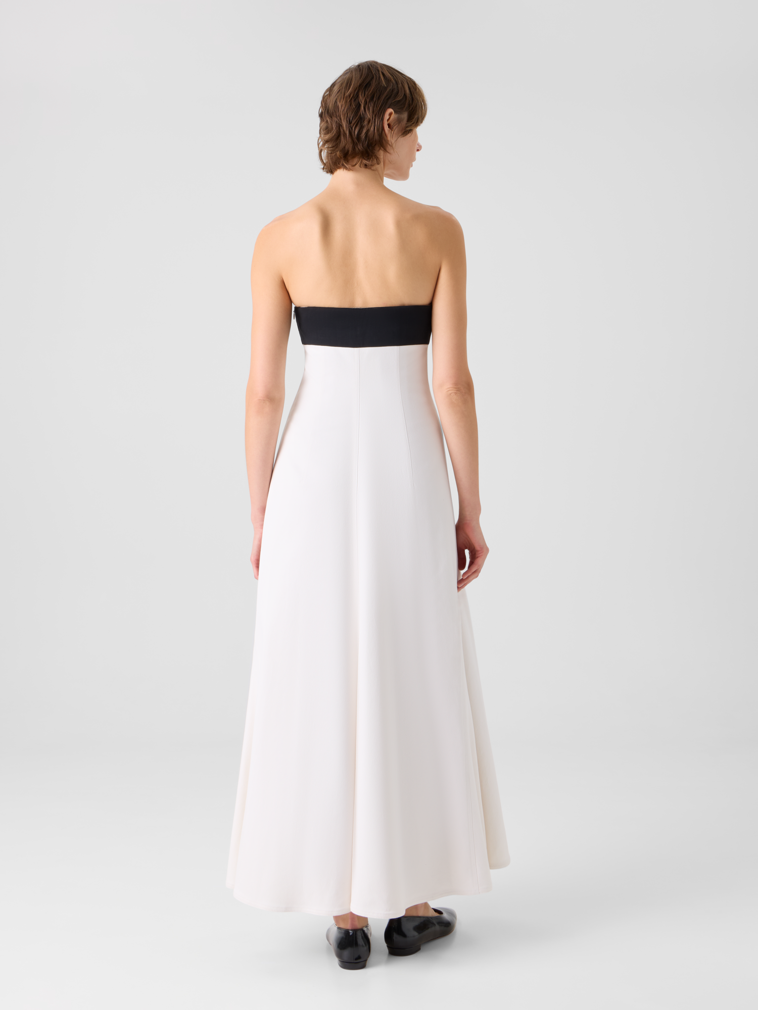 Designer Trägerloses Midikleid aus Denim - Ecru 