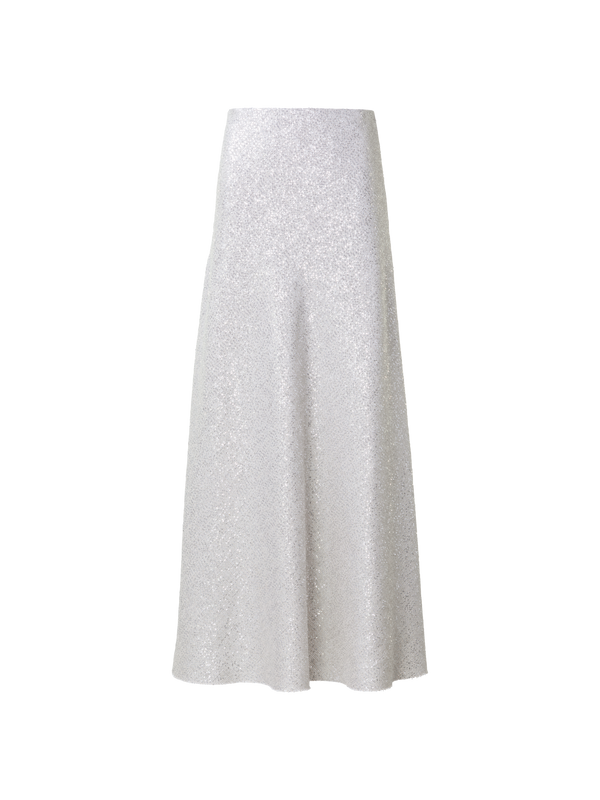 Designer Langer Rock aus Leinenmischung mit Pailletten - Grau
