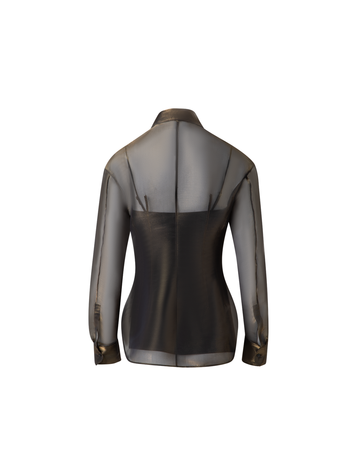 Designer Organza-Seidenbluse mit Goldschimmer - Schwarz - Gold