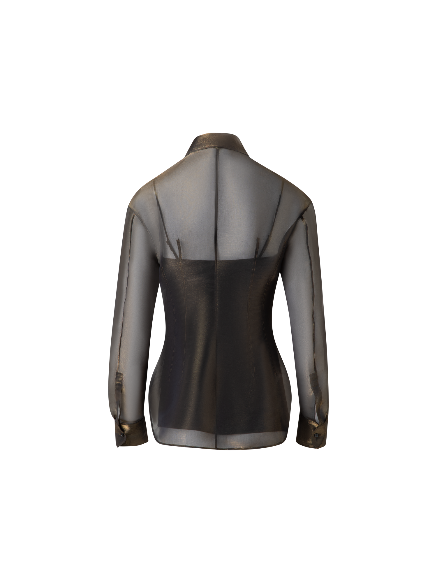 Designer Organza-Seidenbluse mit Goldschimmer - Schwarz - Gold