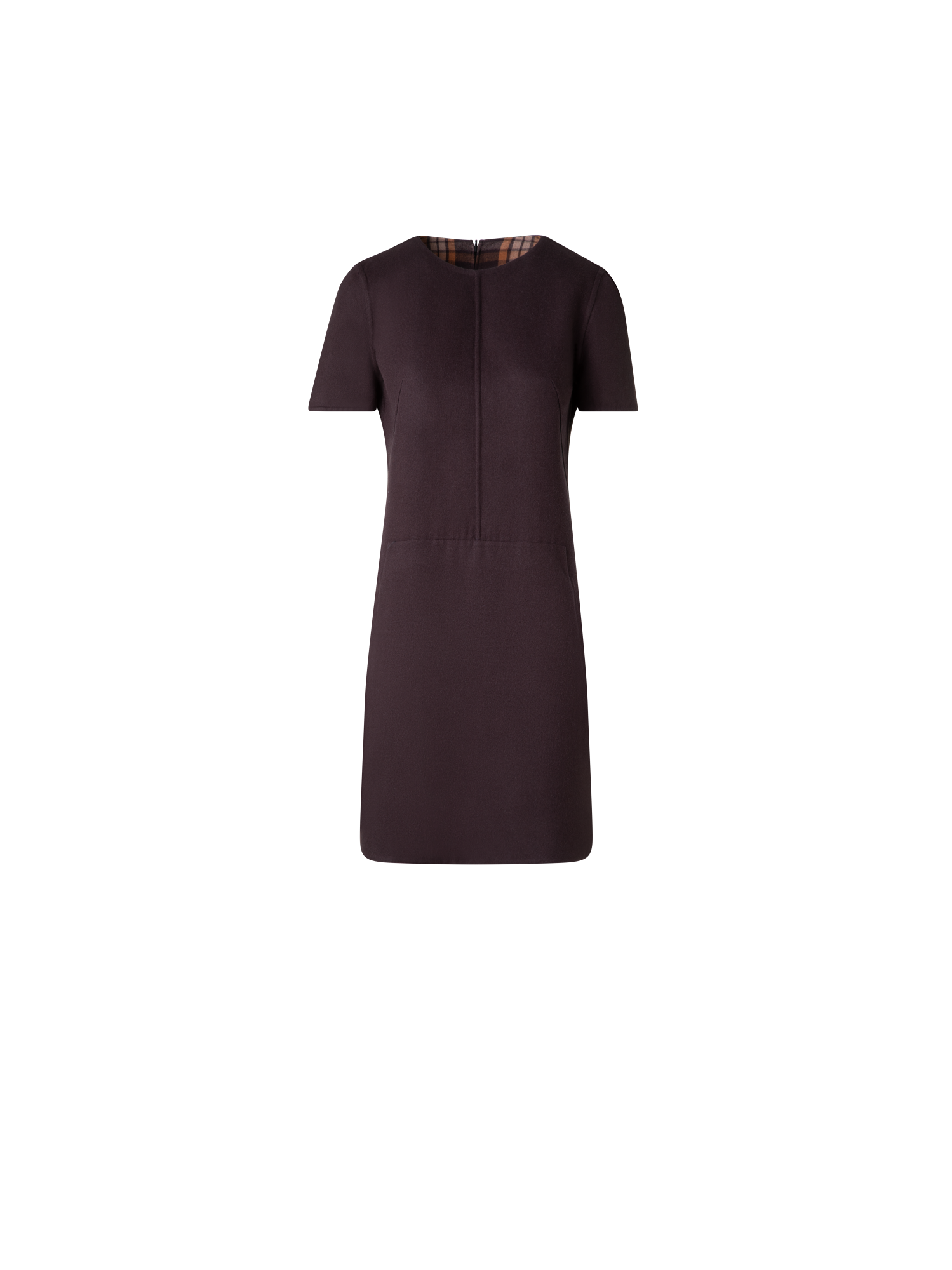 Designer Etuikleid aus Seide - Karo wendbar auf Uni - Braun - Bunt