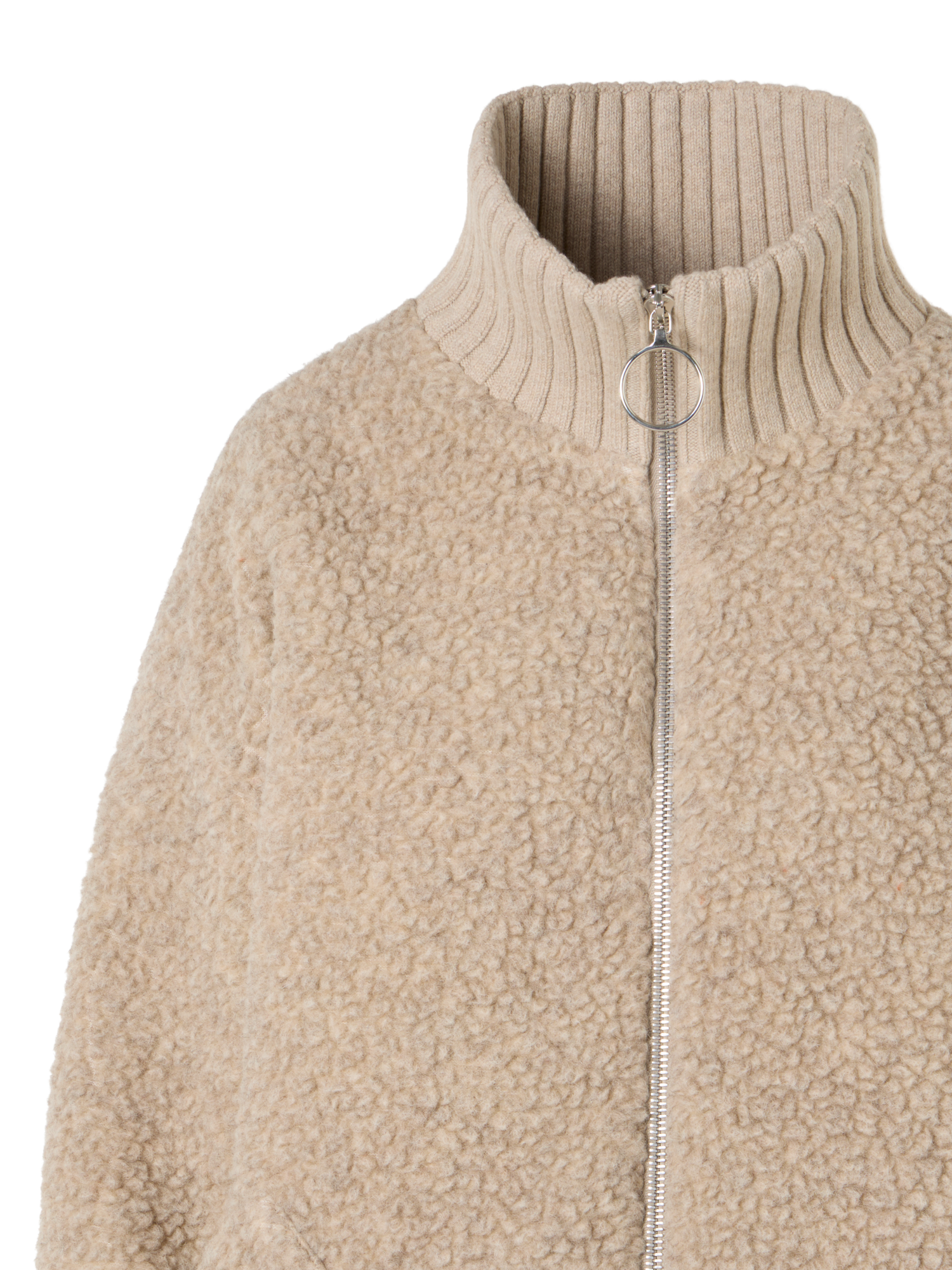 Designer Gesteppte Fleece-Bouclé-Jacke mit hohen Bündchen - Beige