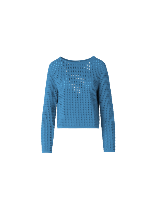 Designer Strickpullover aus grobem Baumwollmesh - Blau