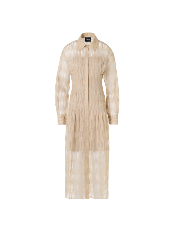 Designer High Plains Stickerei auf Tüll Midi-Hemdblusenkleid - Beige