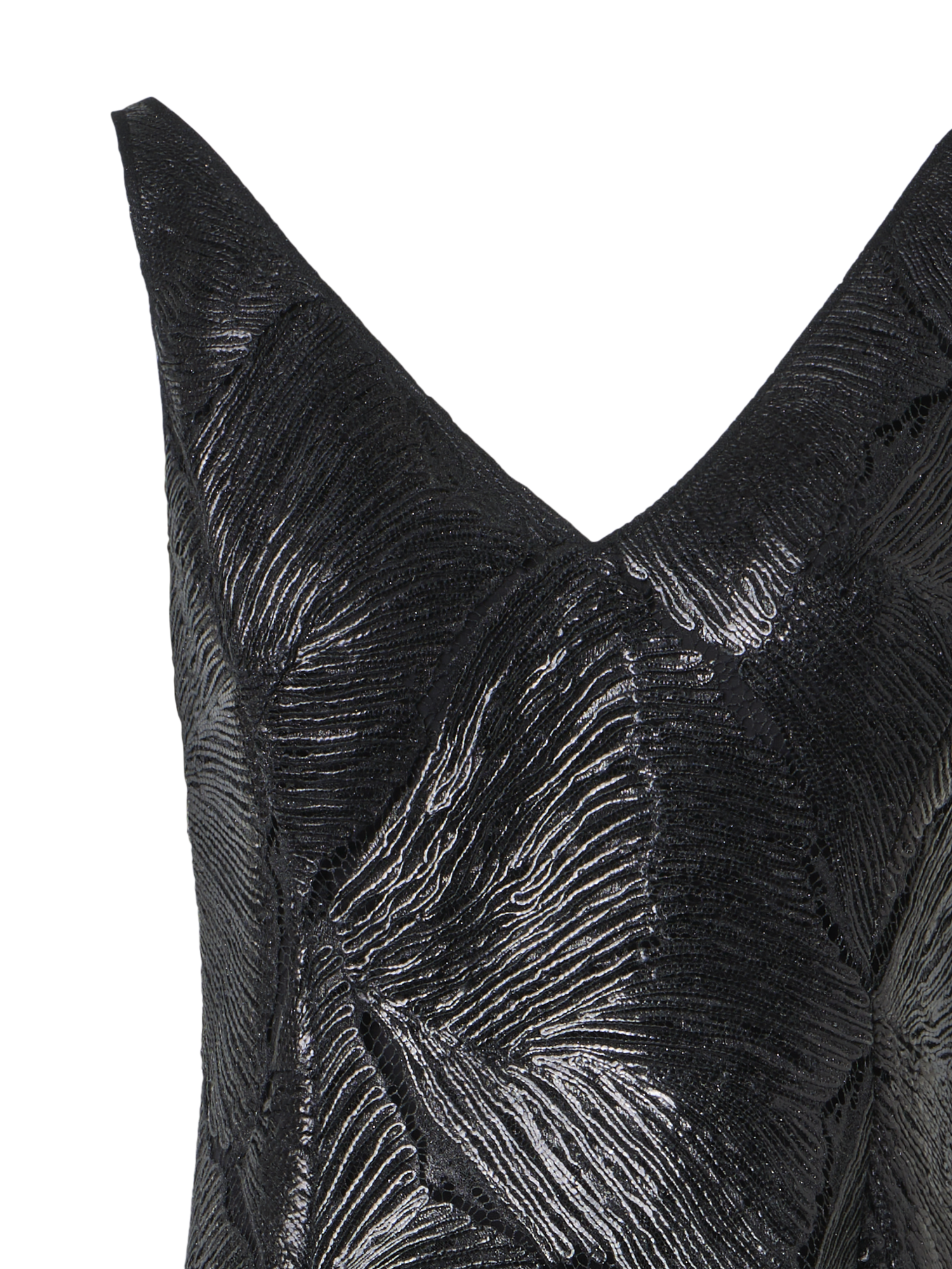 Designer Lackiertes Fit-and-Flare-Midikleid aus Fächerspitze - Schwarz