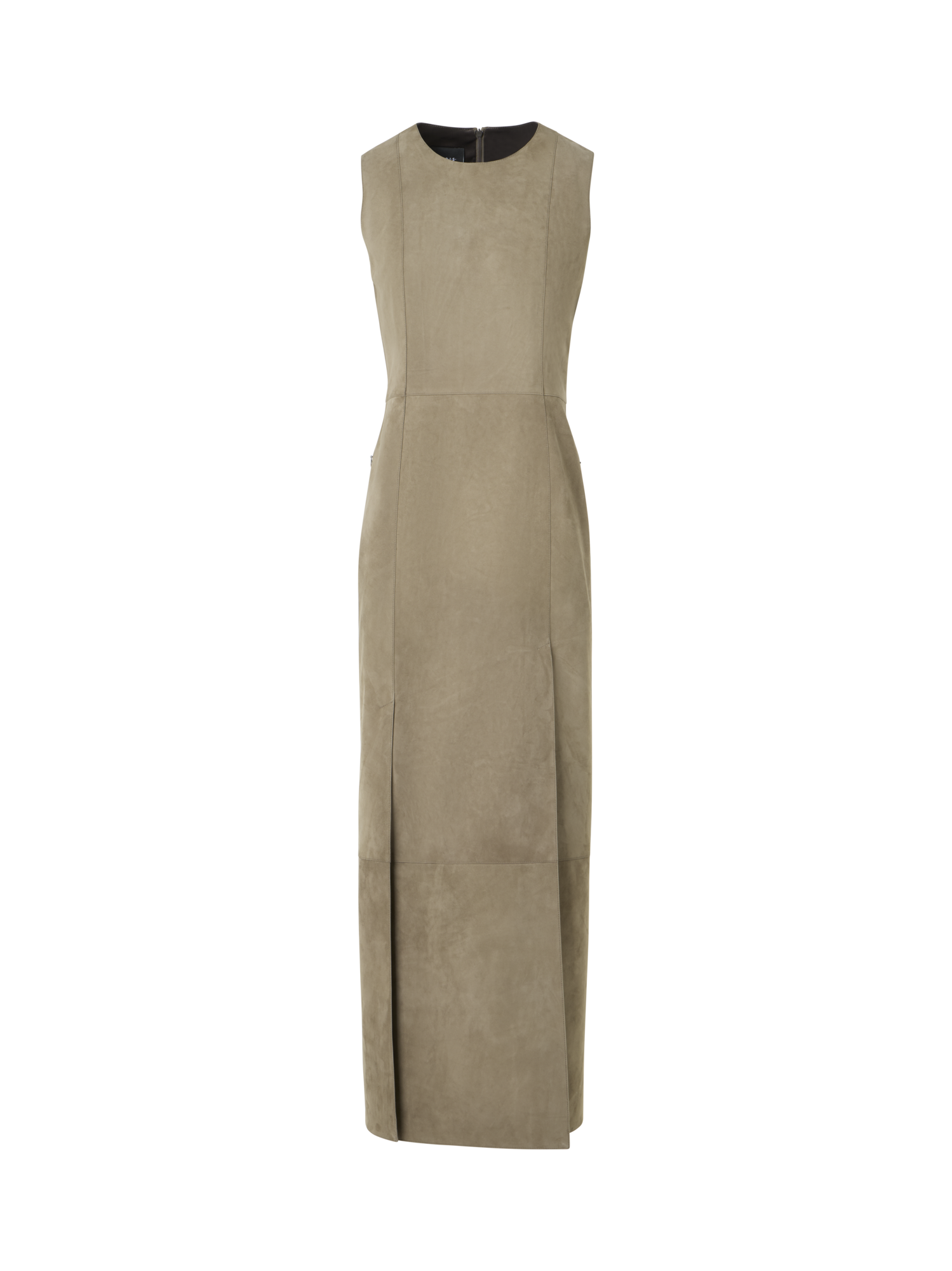 Designer Säulen-Midikleid aus Wildleder - Beige
