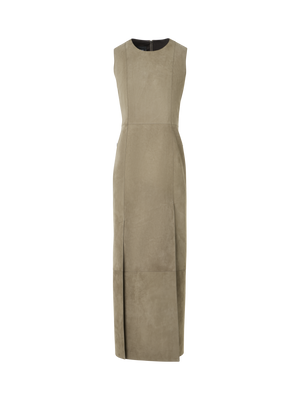 Designer Säulen-Midikleid aus Wildleder - Beige