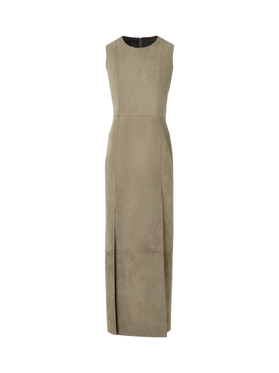 Designer Säulen-Midikleid aus Wildleder - Beige