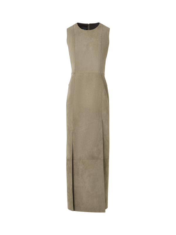 Designer Säulen-Midikleid aus Wildleder - Beige