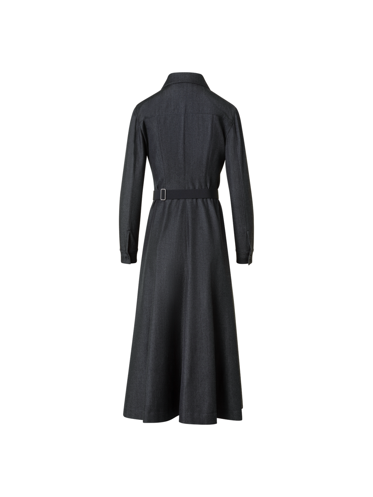 Designer Stretch Cotton Denim Midi Hemd-Kleid mit Gürtel - Grau