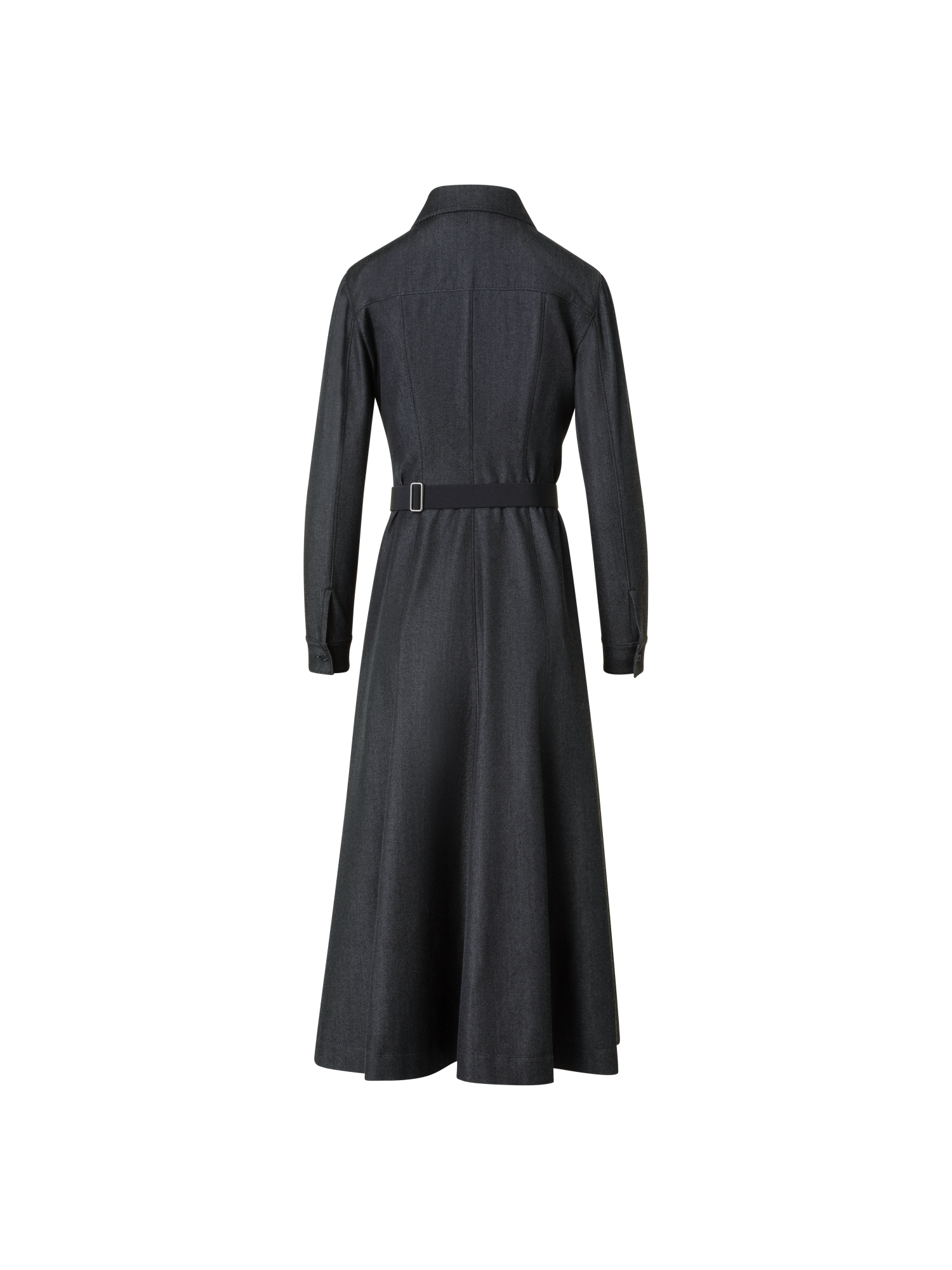 Designer Stretch Cotton Denim Midi Hemd-Kleid mit Gürtel - Grau