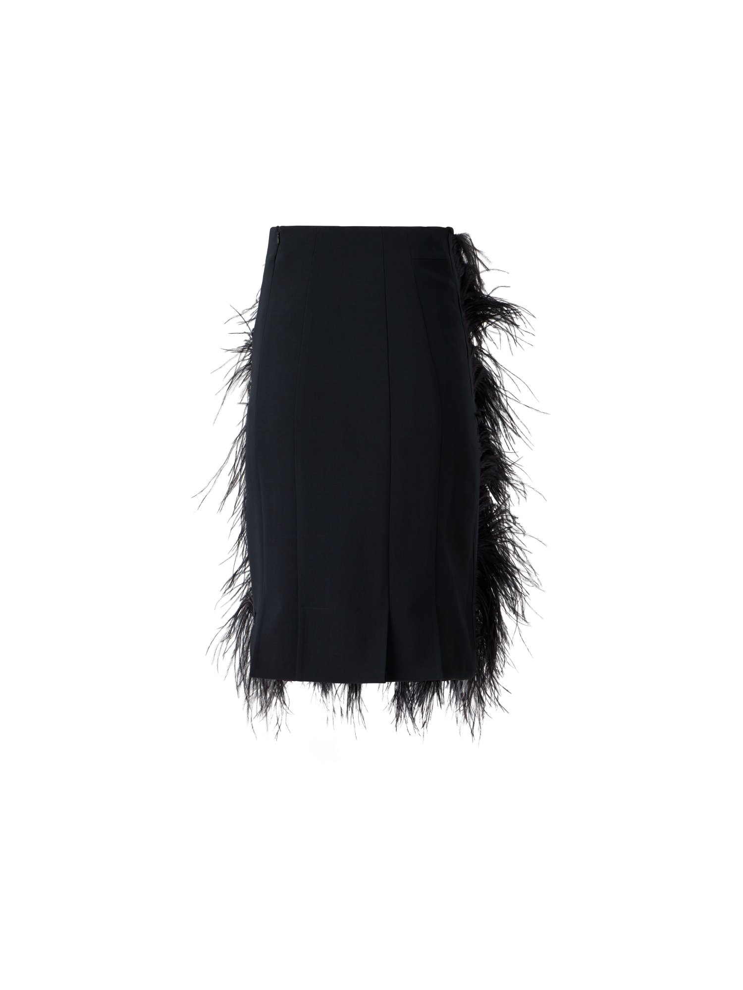 Designer Woll Doubleface Feathered Pencil Skirt - Schwarz