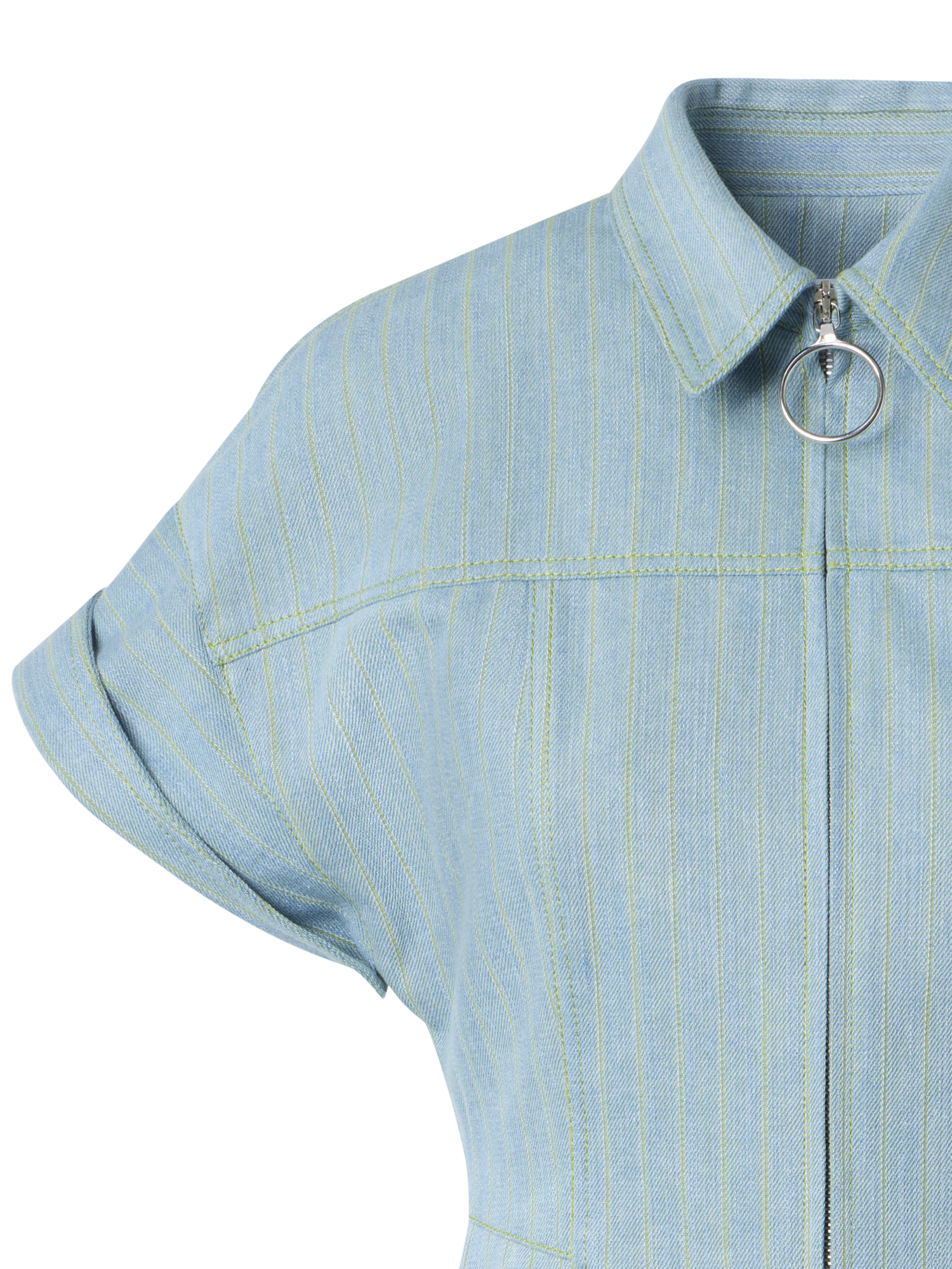 Designer Tailliertes Mini-Hemdblusenkleid aus Nadelstreifen-Denim - Blau