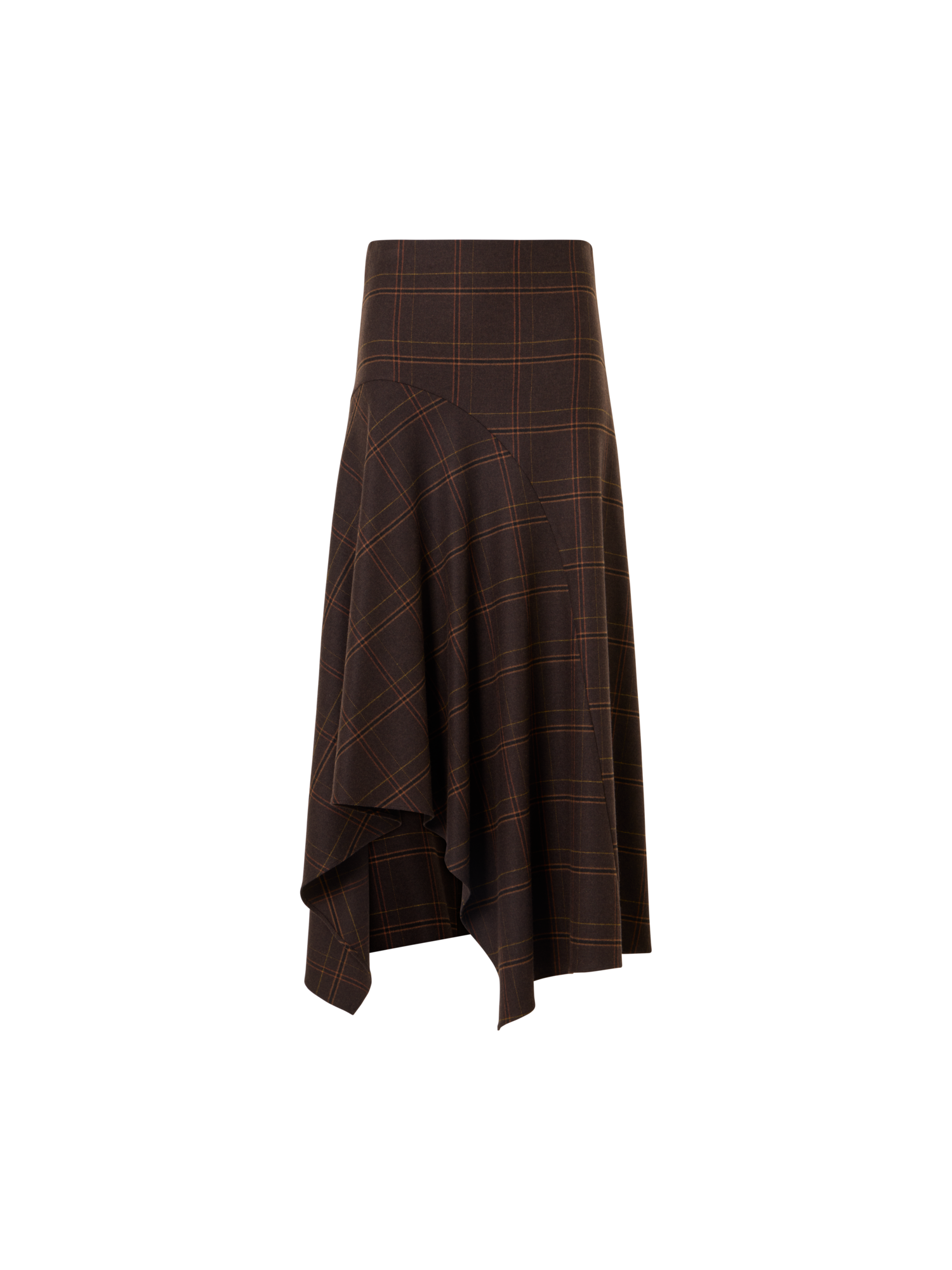 Designer Karierter Midirock aus Flanell mit Zipfelsaum - Braun