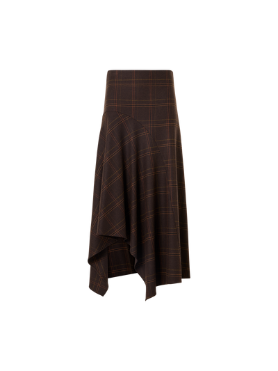 Designer Karierter Midirock aus Flanell mit Zipfelsaum - Braun