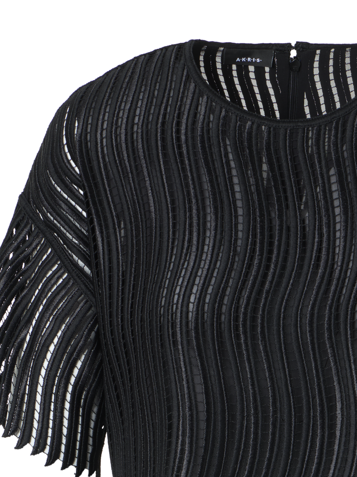 Designer Kastige Bluse aus Wave-Guipure - Schwarz