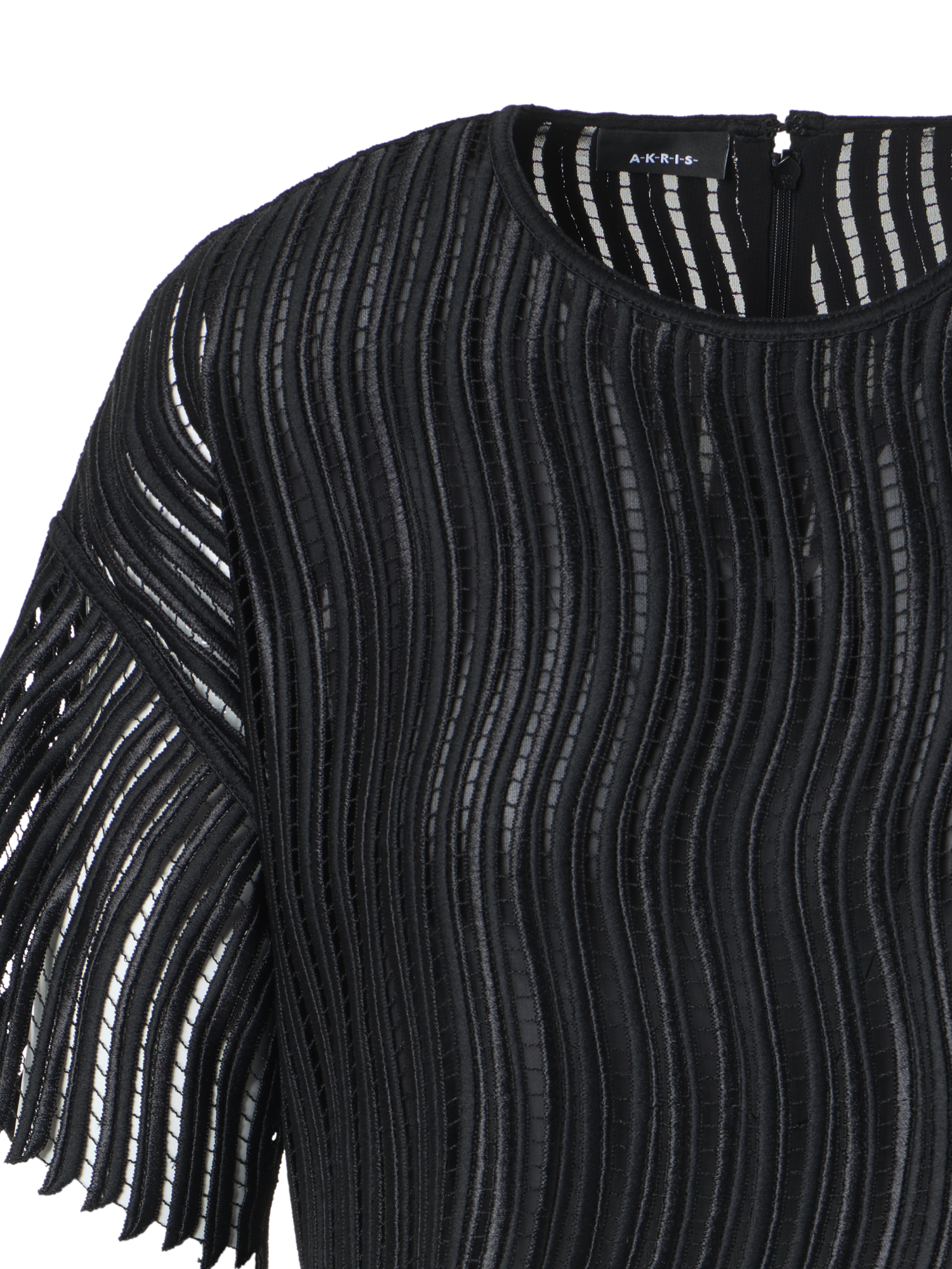 Designer Kastige Bluse aus Wave-Guipure - Schwarz