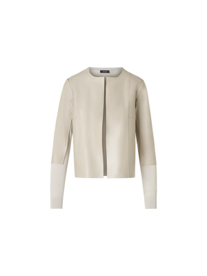Designer Strick-Cardigan mit Lederpanelen und transparentem Rücken - Beige