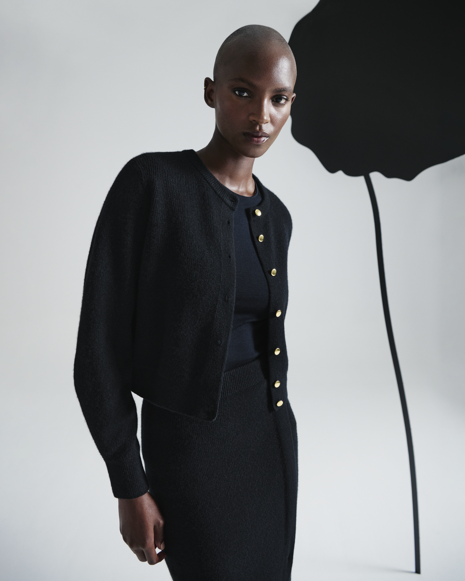 Designer Gerippte Kaschmir-Strickjacke - Schwarz 