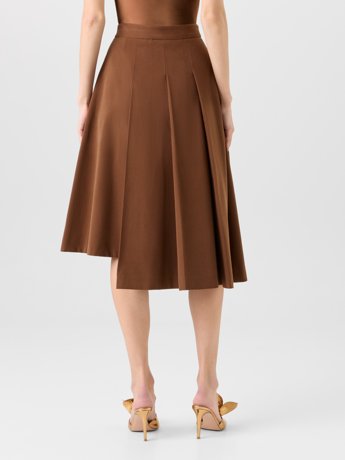 Designer Midirock aus Baumwoll-Woll-Gabardine mit Seitenfalten - Braun 